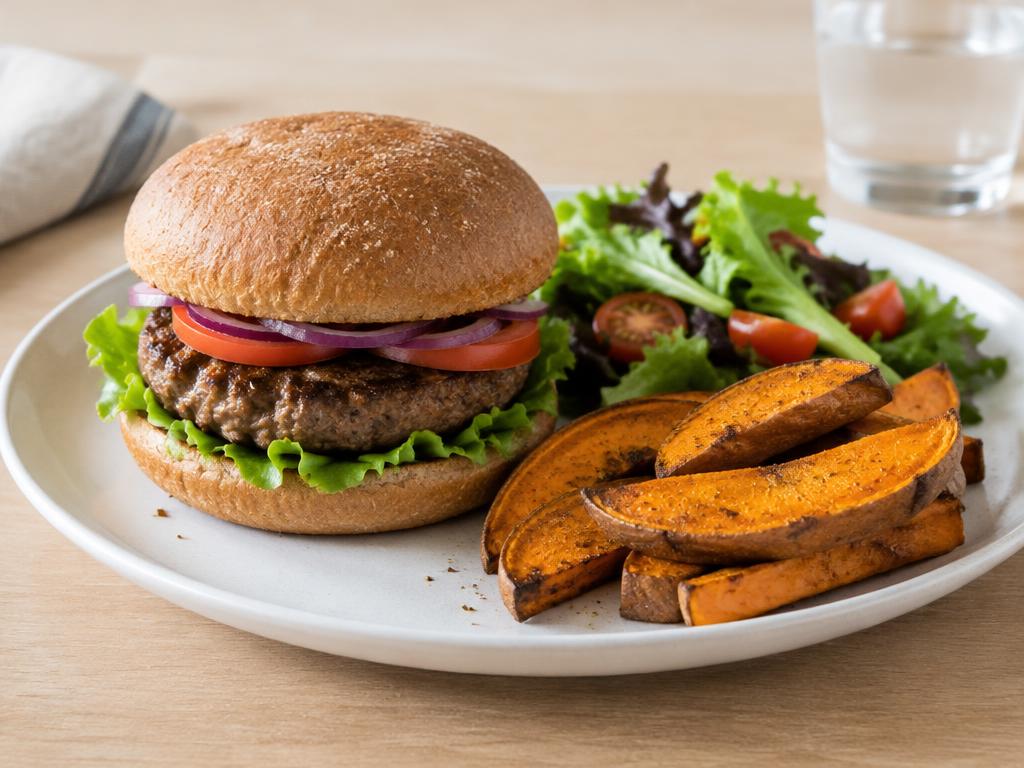 Lean Beef Burgers and Sweet Potato Wedges